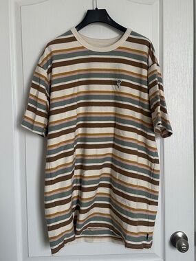Vans Striped Short Sleeve Tee in Cream, Brown & Green
